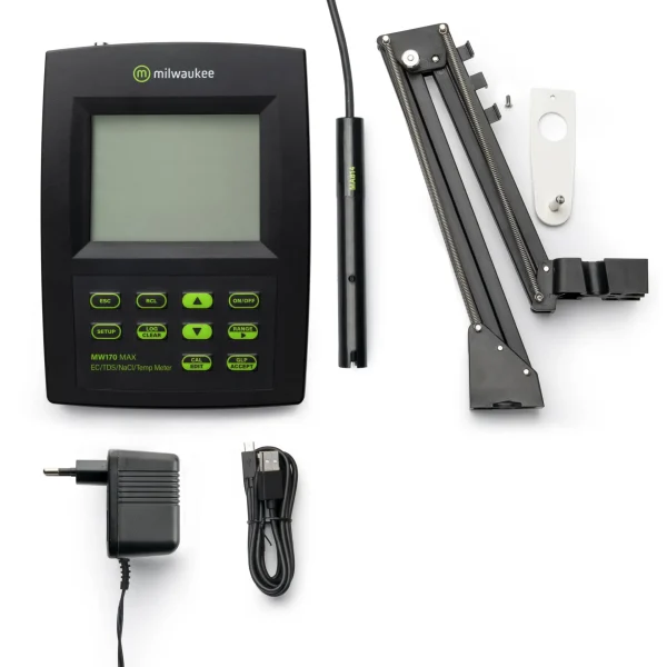 Milwaukee MW170 به همراه کابل USB، پروب و دفترچه راهنما